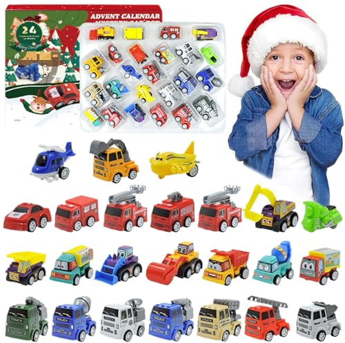 Lamppdcor Konstruktionsab Adventskalender 1 Set Cars Adventskalender 2024 für Weihnachten Plastikkonstruktion Fahrzeug Spielzeug mit verschiedenen Überraschungsautos 24 Tage Weihnachten Countdown Ges