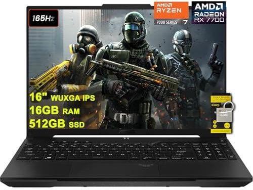 ASUS TUF Gaming A16 Laptop 16 WUXGA 165Hz 100% sRGB AMD 8-core Ryzen 7 7735HS 16GB RAM 512GB SSD Radeon RX 7700S 8GB (>RTX4060) Retroilluminato USB4 Ricarica rapida AI Cancelazione del rumore Win11 w