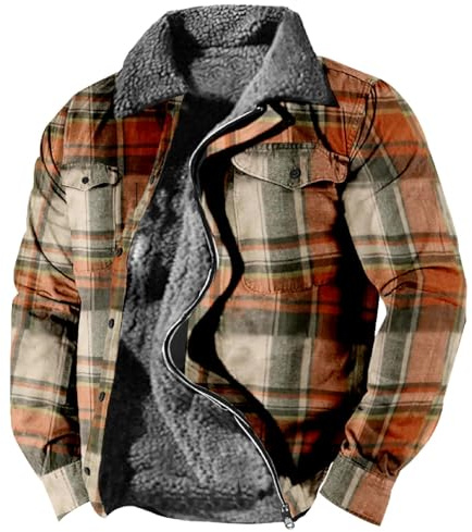 kuiazelit Vestes d'hiver rembourrées pour hommes - Chemise de bûcheron à carreaux - Manteaux longs thermiques Puffer - Vestes Parka à manches longues doublées de polaire - Chemise décontractée