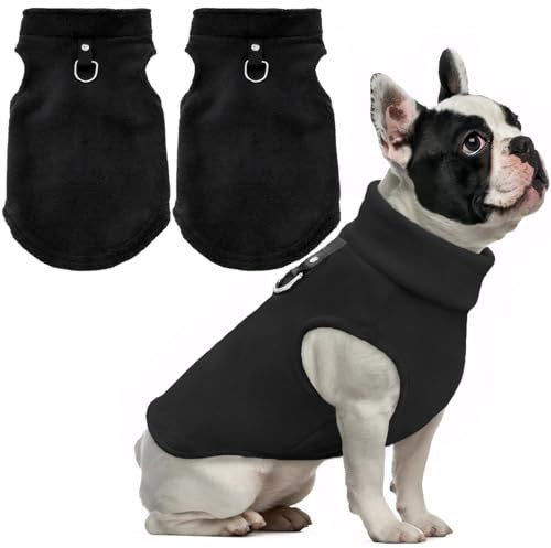2 Stück Hundemantel für Kleine Hunde Hundejacke Kleine Hunde Hundemantel Winter Hundejacke Fleece Hundemantel Kleine Hunde Hundejacke mit D-Ring für den Innen- und Außenbereich Im Winter (Schwarz)