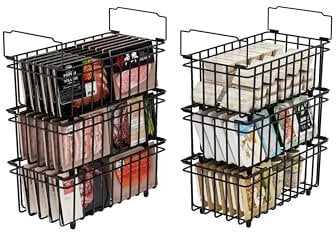UMDONX Cesta para Congelador de 6 piezas negro - Cestas apilables para congelador con asa, fácil acceso, para congelador de 198L, organizar ingredientes congelados (37x18x15cm)
