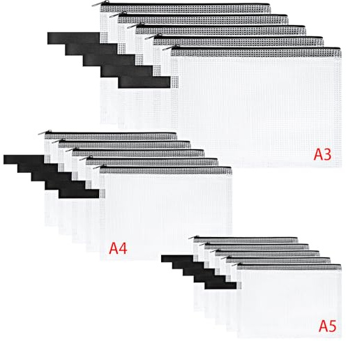 OFFCUP Dokumententasche A3+A4+A5, 15 Stück Dokumententaschen mit Reißverschluss, Wasserdichte Kunststoff Zipper Tasche Datei Dokumentenmappe für Dokument Schule Zuhause Büro Papier