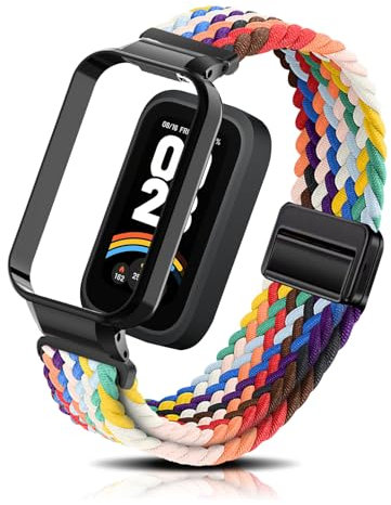 PaceBid Nylon Correa para Xiaomi Smart Band 9 Active (Xiaomi Mi Band 9 Active), Hombres Mujeres Trenzada Magnética Reloj de Repuesto para Xiaomi Redmi Smart Band 3 - ArcoíRis
