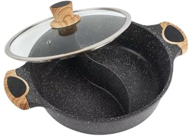 WQZzjm Hot Pot im Vintage-Stil, Hot Pot mit Trennwand für Herd, doppelseitiges Suppenkochgeschirr, chinesischer Shabu-Shabu-Topf mit Zwei Geschmacksrichtungen, Shabu-Kocher (24 cm) (schwarz 24 cm)