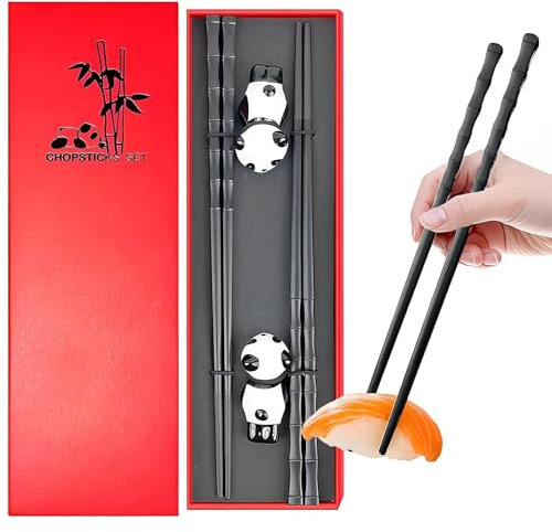 Guyode Baguette Chinoise Réutilisables, Chopsticks Panda Ensemble Cadeau, Baguettes Avec Supports Panda en Céramique, Baguettes en Lavables au Lave Vaisselle, Cadeau Chinois Ensemble Baguette
