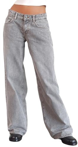 YILEEGOO Jeans da donna a gamba larga in denim elasticizzato pantaloni dritti Y2k jeans a vita bassa jeans alla caviglia vestibilità comoda jeans larghi, Z-grigio chiaro, M