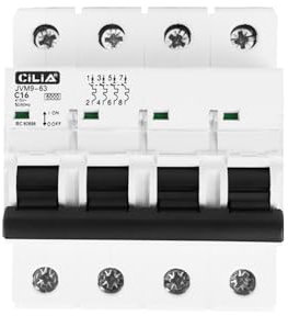 CILIA Leitungsschutzschalter 4P, 4 DIN-Module, 6kA 415V Kurve C, Universal für Elektrische Steuergeräte In=16A (JVM9-63-4P-16A)