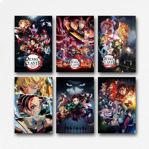 A Set Of 6 Demon Poster Slayer Tv Series Vintage Demon Poster Für Zimmer, Ästhetische Leinwand-Wandkunst, Schlafzimmer-Dekor Poster 08x12inch(20x30cm)