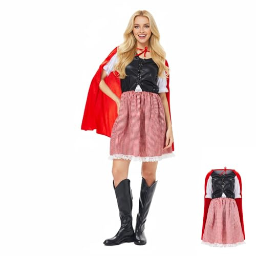Joyincoser Rotkäppchen Kostüm Damen Little Red Riding Hood Outfit Rotkäppchen Umhang für Erwachsene Halloween Karneval Faschings Festlich Party Cosplay (XL)