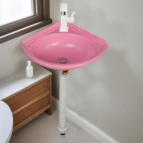Lavabos de Montaje en Pared Fregadero de Plástico de Esquina Pequeña,Moderno Fregadero para Baños,Lavabo de plástico para lavar a mano, Lavabo Individual para caravana
