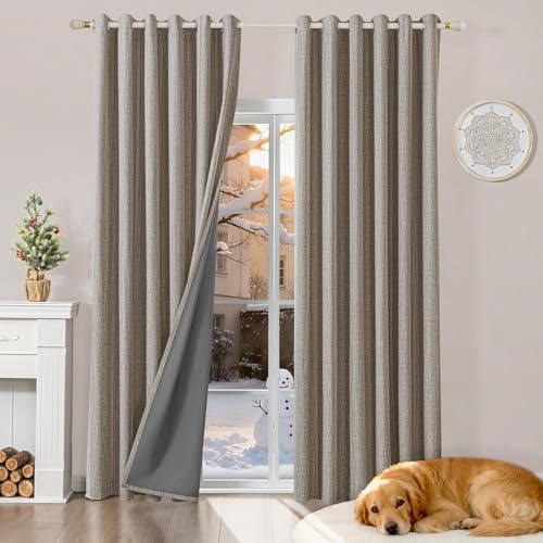 Runyéla 100% Verdunklungsvorhänge Leinen Gardinen mit Ösen, Thermovorhang | 2er Set, H245xB200 Leinen, Leinenoptik Vorhang Blickdicht, UV-Schutz Wärmeisolierend Schallschutz Schlafzimmer Wohnzimmer