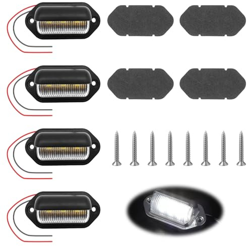Tuwonwa 4PCS Number Plate Lamp, Number Plate Light, 12V-24V Waterproof Taillight, Super Bright Xenon White Rear License Plate Lamp for Truck Van Boat Motorcycle Trailer RV Cargo Dome Light