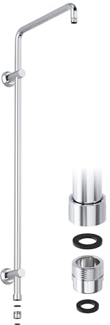 JOHO Edelstahl Duschstange, Steigrohr, Duschsystem Zubehör, Wandstange für Regendusche, Duschsäule 91cm mit Gewindeadapter 1/2 Zoll IG auf 3/4 Zoll AG,Chrom