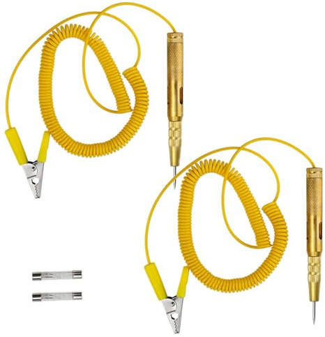 Leloco 2 Stück Spannungsprüfer 6–24V mit 300 cm Kabel – Stromprüfer Stift für Auto & Motorrad, KFZ Prüfstift mit Federklemme, Fahrzeug-Diagnose Werkzeug für Sicherungen, Leitungen und Stromkreise