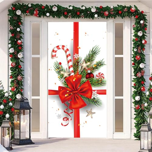 Decorazioni Natalizie Per Porta,210x90cm,Albero Di Natale Con Babbo Natale E Alce,Fuori Porta Natalizio,Con Elastico,Facile Da Installare,Copertura Con Natale Per Porta,Copriporta Cover (Color 6)