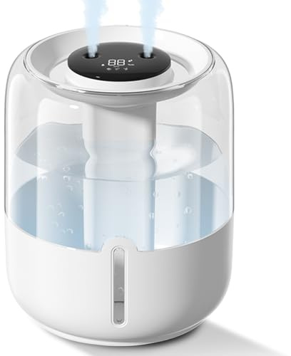 Lightista Humidifier for Bedroom, 3.8L Ultra-Quiet Cool Mist Air Humidifier with Night Light, Double Port Spray & Humidity Display, Top Fill, Ideal for Baby Rooms, Plants, Office