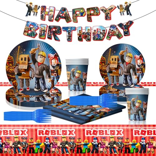 62pcs Roblx Deko Geburtstag Kinder, Party Deko, Kinder Partygeschirr Set Tischdeko für Kindergeburtstag & Mottoparty