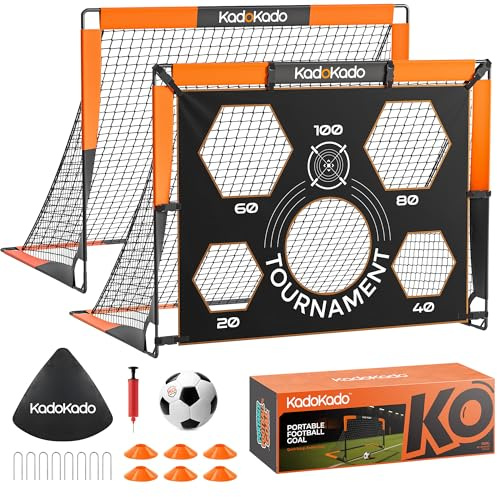 KADOKADO Fußballtore Kinder 120x90cm mit Tragetaschen, Fussballtore für Garten Outdoor, Pop-Up Tore mit Fiberglasstangen