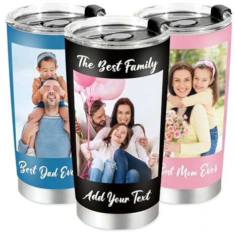 Personalised Coffee Tumbler with Photo & Text – 590ml (20oz) Custom Stainless Steel Travel Mug with Lid – Thoughtful Custom Gift for Mum, Dad, Family & Friends