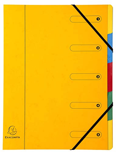 Exacompta 5205E Premium Ordnungsmappe aus extra starkem Colorspan-Karton DIN A4 5 vollfarbige bunte Fächer mit Organisationsdruck und dehnbarem Rücken Ringmappe Register-Mappe 1 Stück Zufallsfarbe