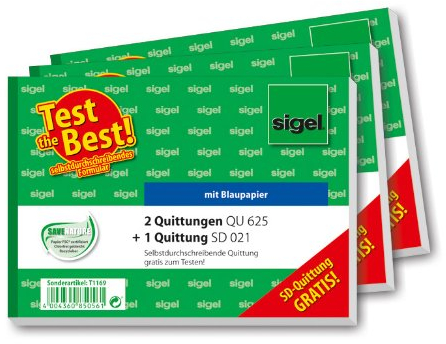 Sigel T1169 Aktion: 2x Quittungsblock QU625 (A6 quer) mit Blaupapier + 1x Quittungsblock SD021 selbstdurchschreibend