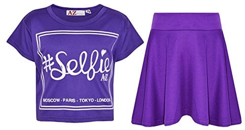 A2Z 4 Kids Girls Top Kids Selfie - New Crop Top #Selfie Skirt Purple 9-10