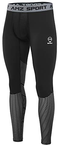AMZSPORT Herren Sport Kompressionshose Tights Cool Dry Laufhose Leggings Pro Trainingshose Funktionswäsche M Silber