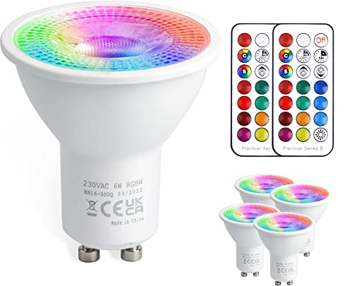 VARICART Lampadina LED GU10, 5W Lampadine LED Colorate 12 Colori Faretto LED RGB, Dimmerabile con Telecomando, Luce Bianco Freddo 6000K, 50W Equiv. per decorazione della casa (confezione da 4)
