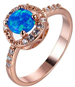 Purmy Bague Femme Plaqué Or Rose Opale Bleue Simple Conception pour Amoureux Taille 65