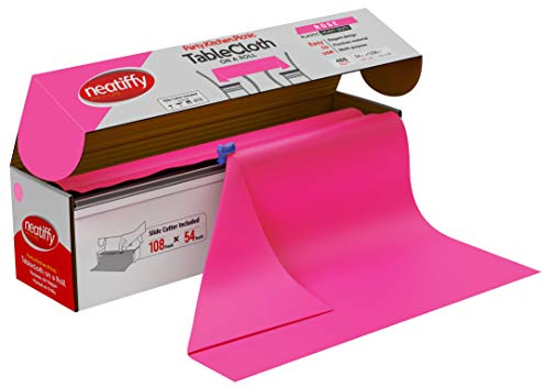 Neatiffy 137 cm x 30 m Einweg-Tischdecke aus Kunststoff, Party-/Bankett-Tischdecke, Tischdecken für rechteckige/runde/quadratische Tische, entspricht 12 Picknick-Packungen (rosa)