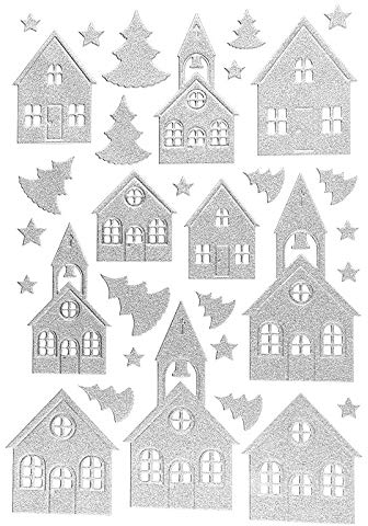 Ideen mit Herz 3-D Sticker Deluxe | Winter & Weihnachten | Erhabene Aufkleber | ideal für Weihnachts-Deko & Weihnachtskarten basteln | Bogengröße: 21 x 30 cm (Häuser & Kirchen | silber)