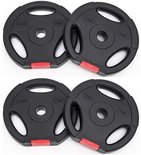 TnP Distribution 1” Standard Vinyl TriGrip Tri Grip Weight Plates Disc 4 x 1kg for Dumbbell Barbell Bar Bars Tri-Grip Weights Set Sets