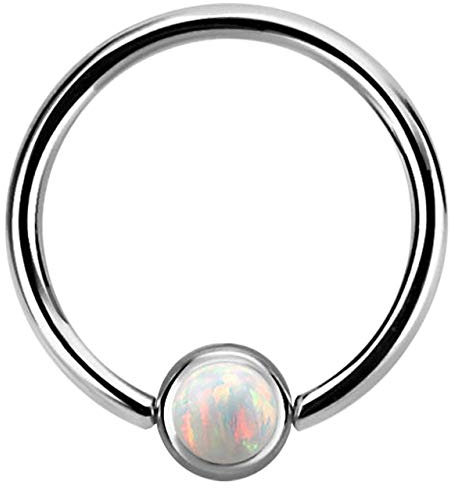 Piercing Lippenbändchen Ring BCR 1,2 x 8 mm und 4 mm Platte mit Opal in weiss