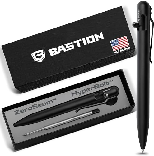 BASTION Luxury Gift Pen Exclusive Hyperbolt™ & Zeroseam™ Black Stainless Steel Ballpoint, Executive Metal Writing Instrument, premium construction, ideal for professionals, precision tool