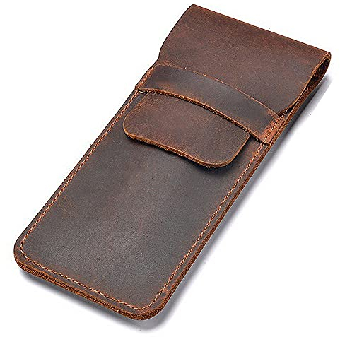 Aabellay Leder Federmäppchen Bleistift Beutel Stifthülle Stifte Etui Handgemachte Stiftehalter Lederetui Stiftetui für Füllfederhalter Stiftemappe Kugelschreiber Eingabestift - Groß Braun
