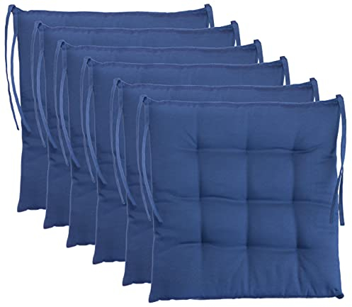 Brandsseller 6er Set Stuhlkissen 40x40x5 cm Sitzkissen Polster Stuhlauflage mit Haltebändern Dekokissen für Indoor Outdoor gesteppt - Lila