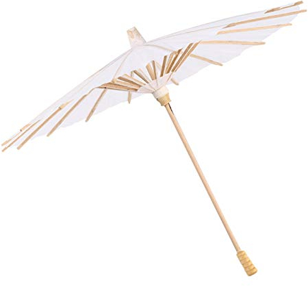 Tyenaza Papier Regenschirm, Papierschirm Handgemachter Sonnenschirm aus Ölpapier, Reines Weiß, Klassische Chinesischer Stil Sonnenschirm Hochzeit Braut Party Dekor Foto Cosplay Prop (30CM)
