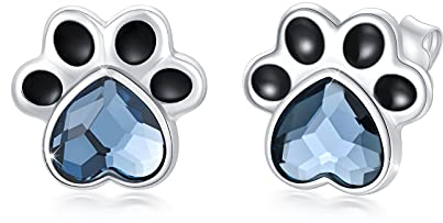 Pfoten Ohrstecker 925 Sterling Silber Hundepfote Ohrstecker Paw Print Ohrstecker Tier Ohrringe Hypoallergene Ohrstecker Geschenk Schmuck für Damen Mädchen (Blau)