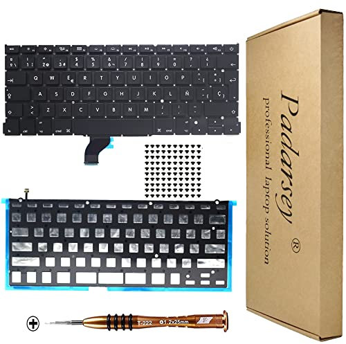 Pardarsey Teclado de fondo español español de repuesto con 80 tornillos PCE compatible con MacBook Pro Retina 33 cm A1502 (finales de 2013 a principios de 2015) con destornillador