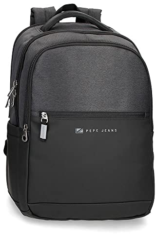 Pepe Jeans Jarvis Mochila para Portátil Adaptable 15,6 Negro 31x44x15 cms Poliéster con detalles en Piel Sintética 20,46L