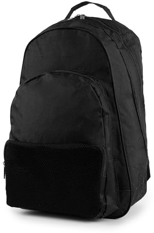 Mens Large Plain Backpack By MIG - Perfect for Work, School, Hiking, Sports (Black)
