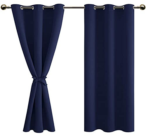 DWCN Navy Blue Blackout Curtains with Tiebacks for Bedroom Thermal Insulated Solid Eyelet Curtains for Living Room,2 Panels,46 Wide x 54 Drop