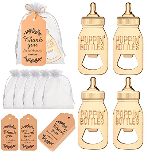 KaGrbves 50 Pieces Poppin Bottle Design Zinc Alloy Baby Bottle Openers, Gifts for Baby Showers, Birthdays, Weddings