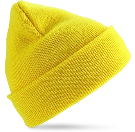 Lusofie Beanie Mützen Herren Mütze Winter Casual Knit Unisex Männer Polo Mütze Wintermütze Gelb Geflanscht Einfarbig Fisherman Beanie Hat Jungen Winter Skull Hat Herren Damen Wollmütze