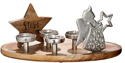 GILDE Advents Kerzenhalter Sternstunden 50 x 26 cm - aus Holz und Metall - für 4 Kerzen mit Ø 7 cm
