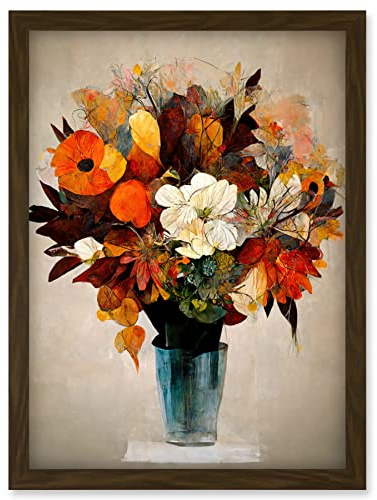 Doppelganger33 LTD Autumn Field Flower Bouquet In Vase Modern Painting Artwork Framed Wall Art Print A4