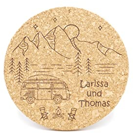 Camping Topf Untersetzer aus Kork | Ø 18,5cm | personalisiert | Camper Geschenk | Vanlife Zubehör (Campervan II)