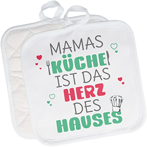 2er Set Topflappen „Küche ist das Herz des Hauses“ personalisiert für Mama, Oma, Tante UVM. – Topf-Untersetzer - Geschenk für Mutter – kleine Geschenke für Frauen zum Muttertag Geburtstag Weihnachten