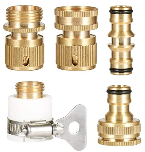 5 Piezas Conector Manguera Laton Set 2X Conector Rápido Manguera 3/4 1X Conector de Grifo 2 en 1 de 2/1 o 3/4 1X Conector de Manguera Bidireccional 1X Conector Universal para Grifo