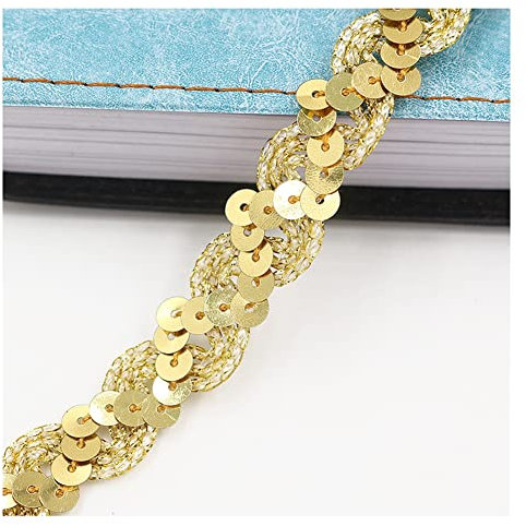 Yurosiay 15m×1.5cm Paillettenband Glänzende Geflochten Paillettenborte Wellig Dekoband Pailletten Zierband Bunt Paillettenband zum Aufnähen Paillettenbesatz für DIY Nähen Handwerk Gold